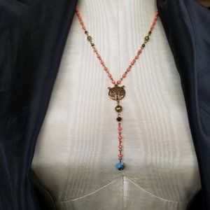 Vintage Beaded Owl Dangle Necklace